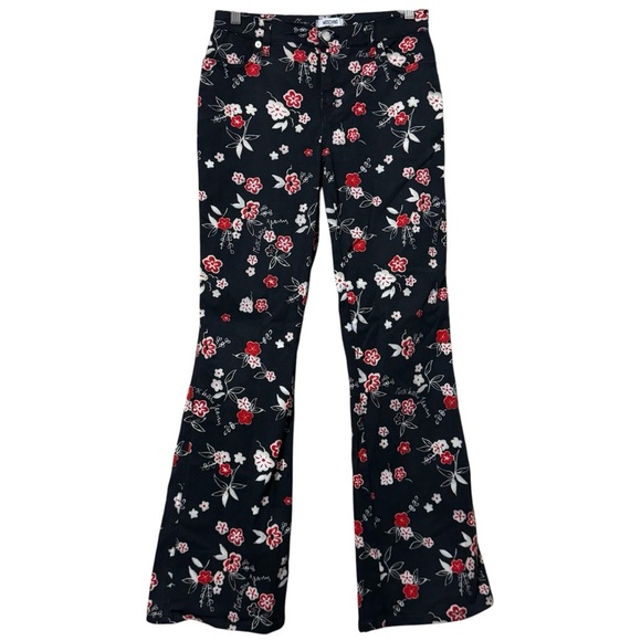 RARE Vintage Moschino Jeans Black Floral Print Ankle Flare Denim Pants 29 - Picture 1 of 12